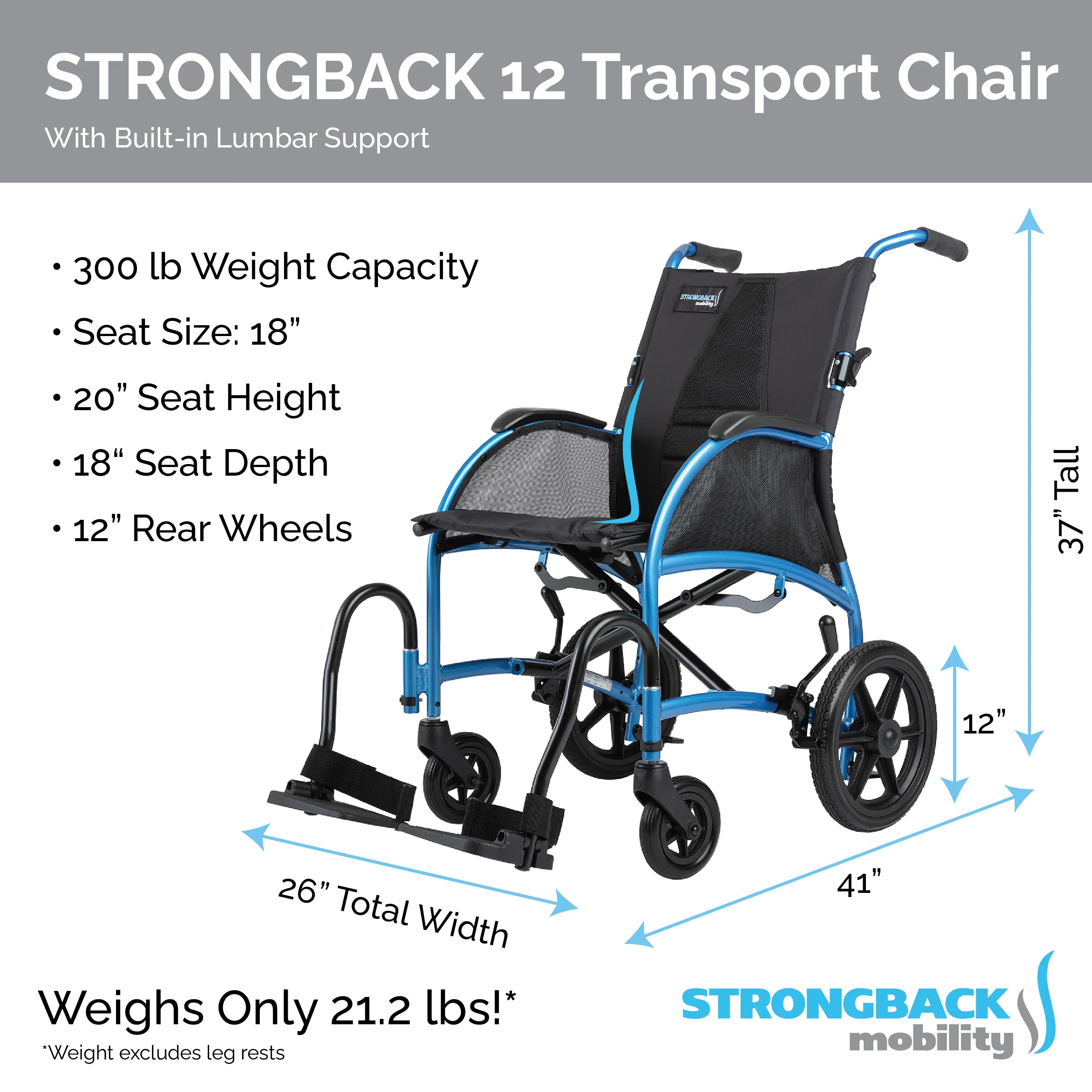 STRONGBACK Excursion : 12 Transport Wheelchair - Image 3