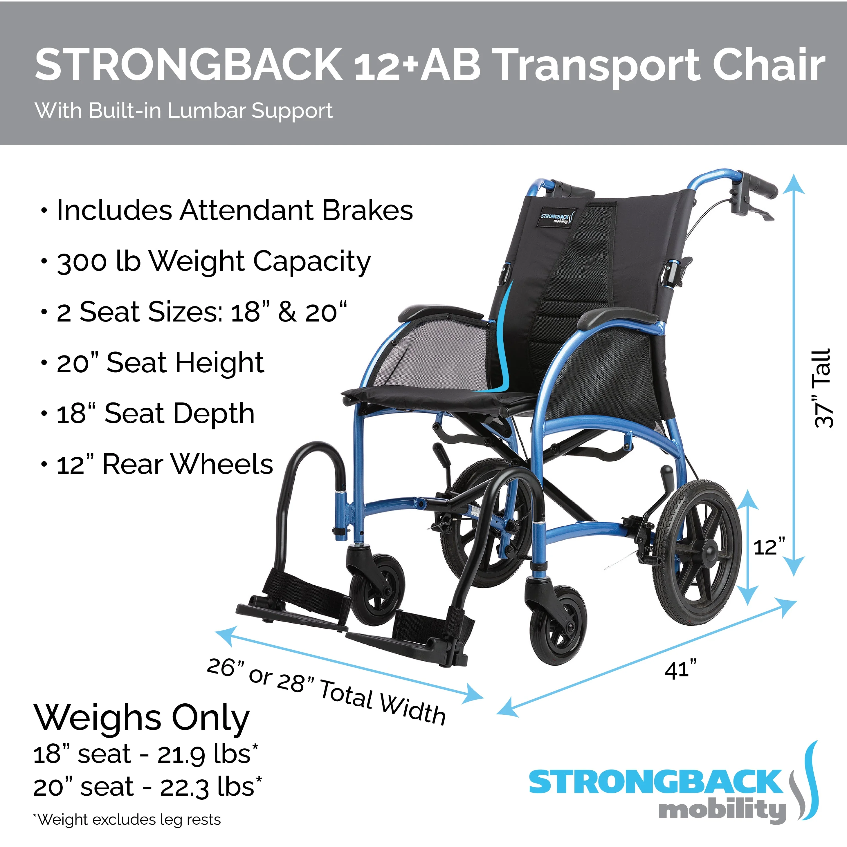STRONGBACK Excursion 12+AB Transport Wheelchair (1003AB / 1012AB) - Image 4