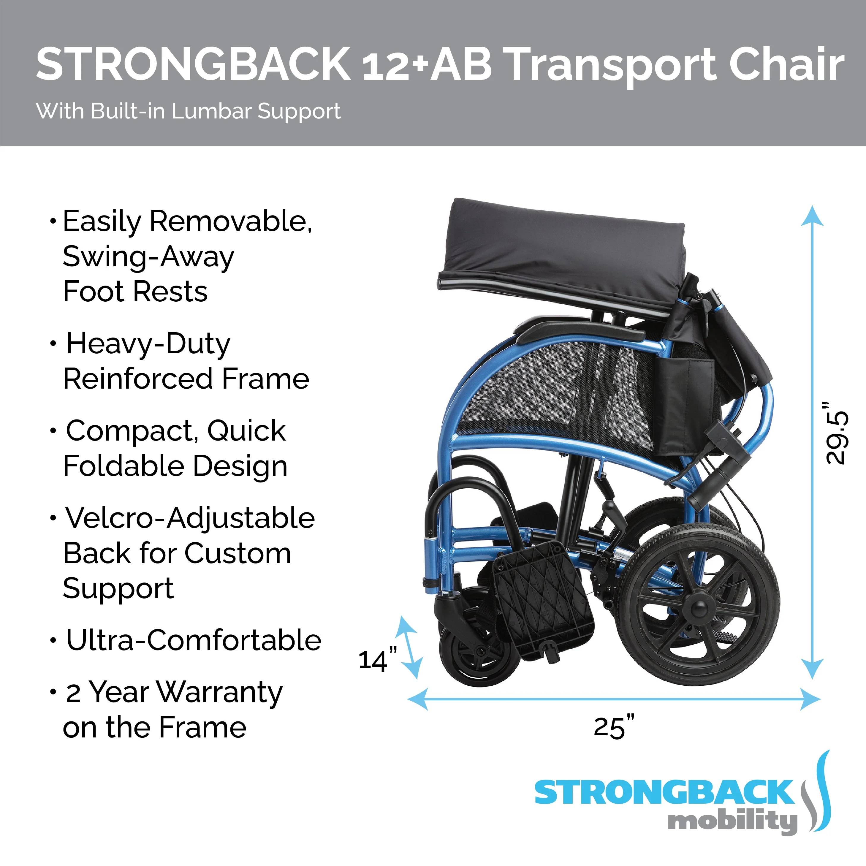STRONGBACK Excursion 12+AB Transport Wheelchair (1003AB / 1012AB) - Image 6