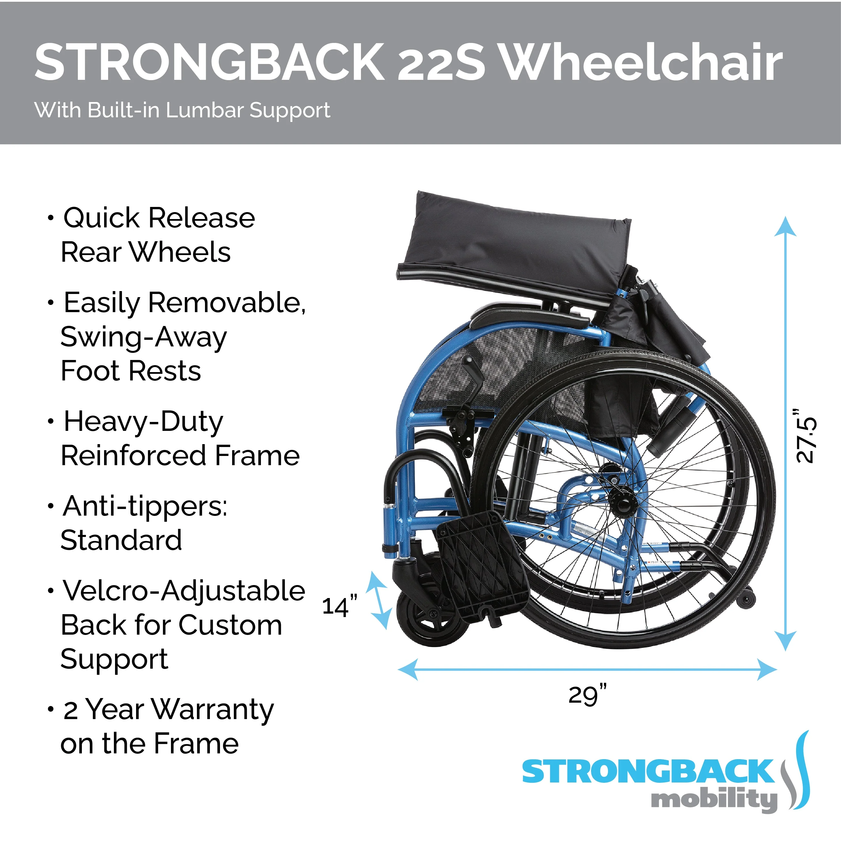 STRONGBACK Comfort Small 22S Wheelchair (22S) - Image 6