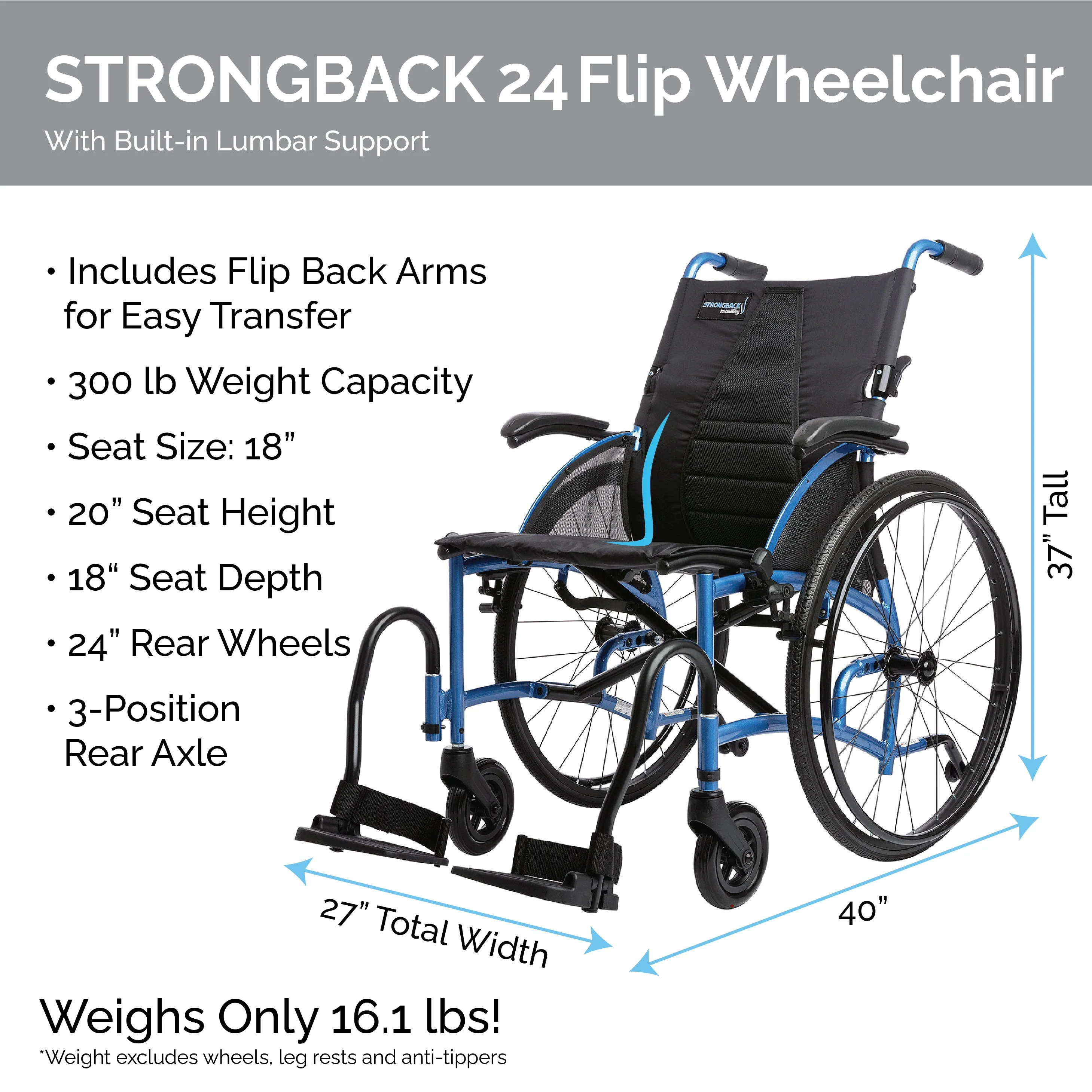 STRONGBACK Comfort 24 Flip Wheelchair (1019) - Image 3