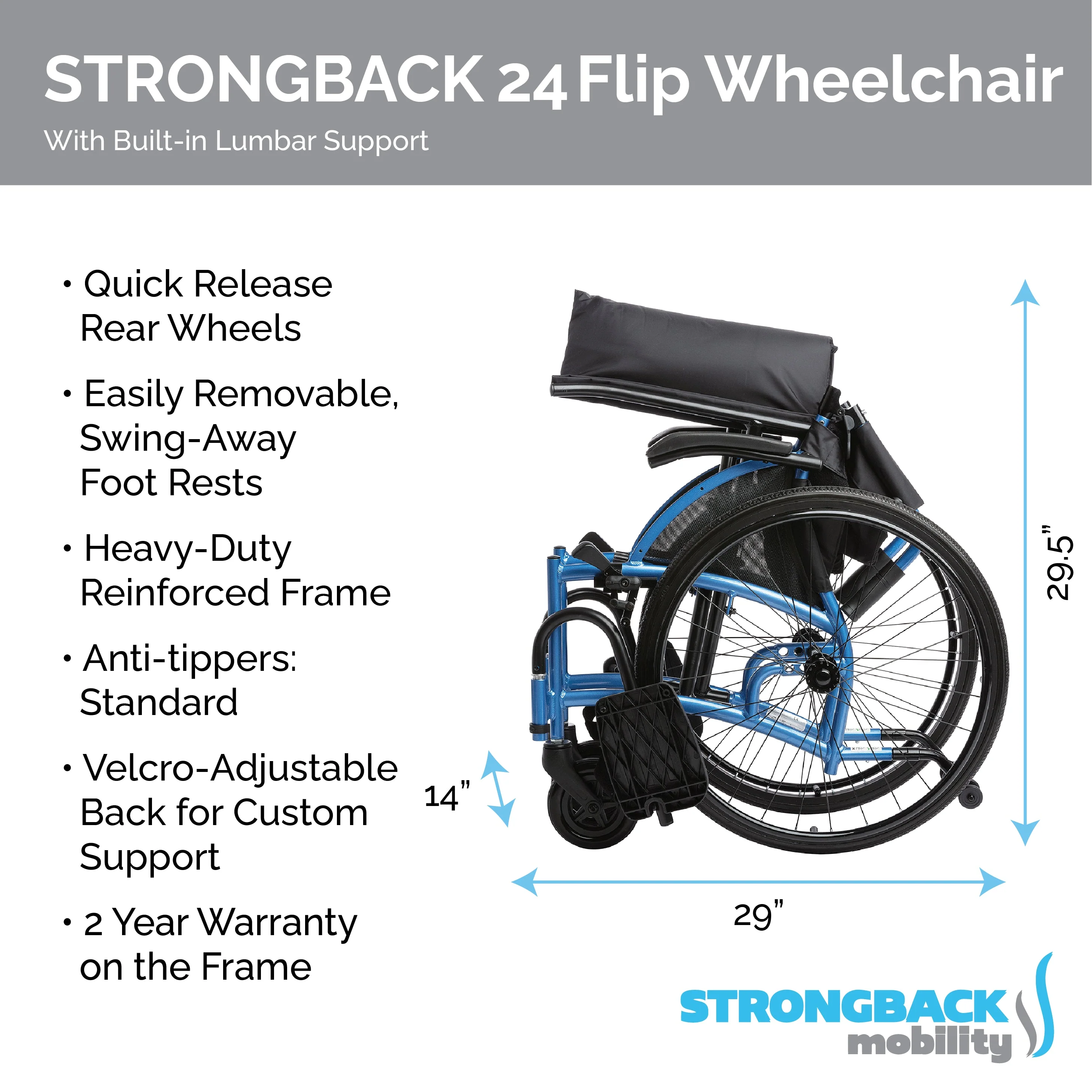 STRONGBACK Comfort 24 Flip Wheelchair (1019) - Image 5